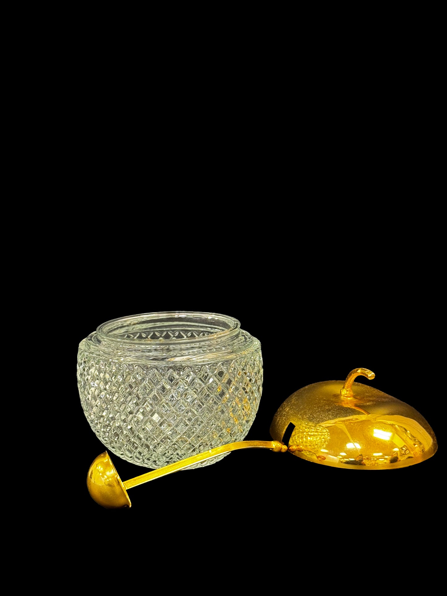 Apple Shaped Diamond Cut Crystal Sauce Jar with Ladle