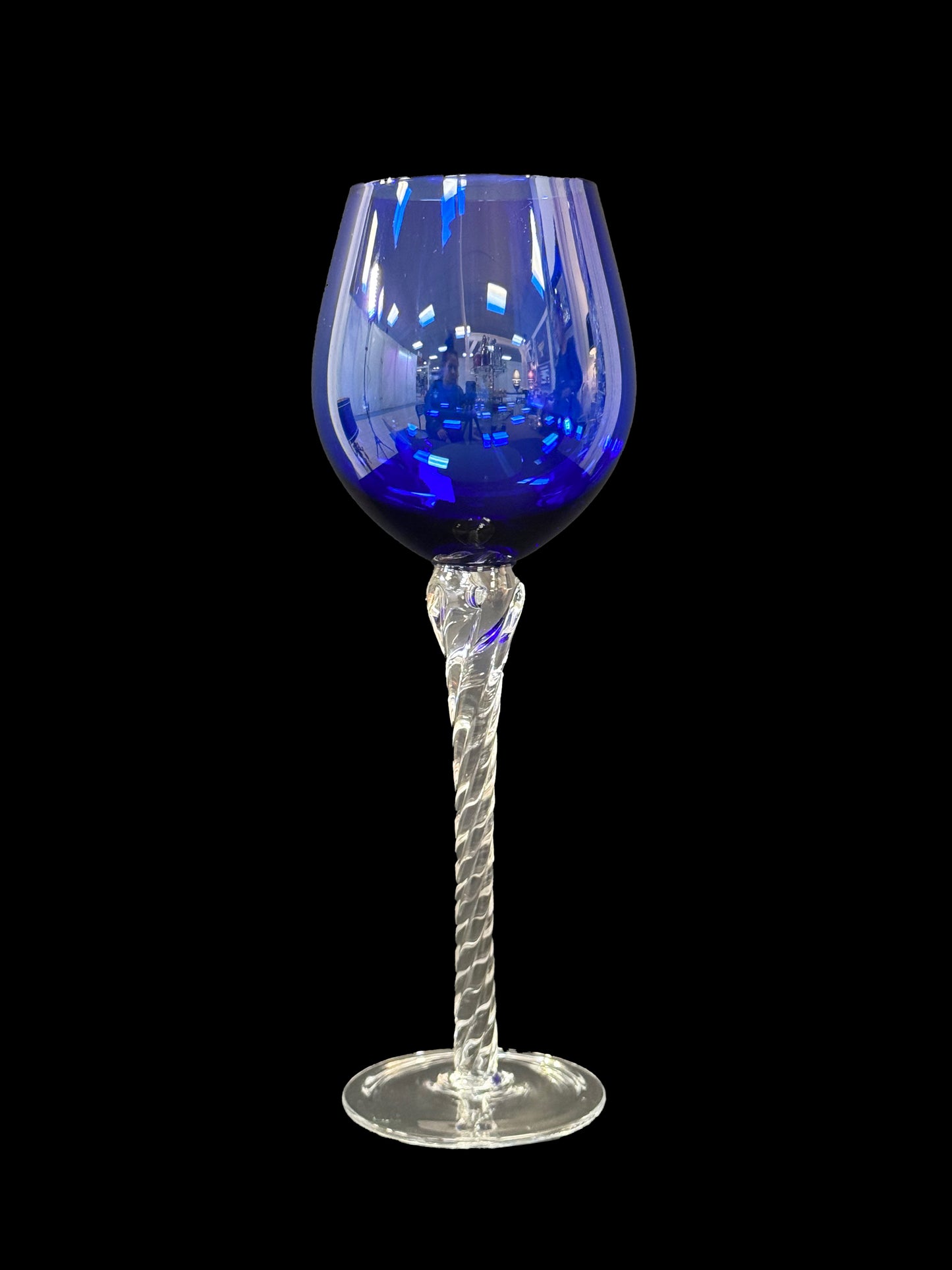 Set of 4 Tall-Stemmed Blue Glass Goblets