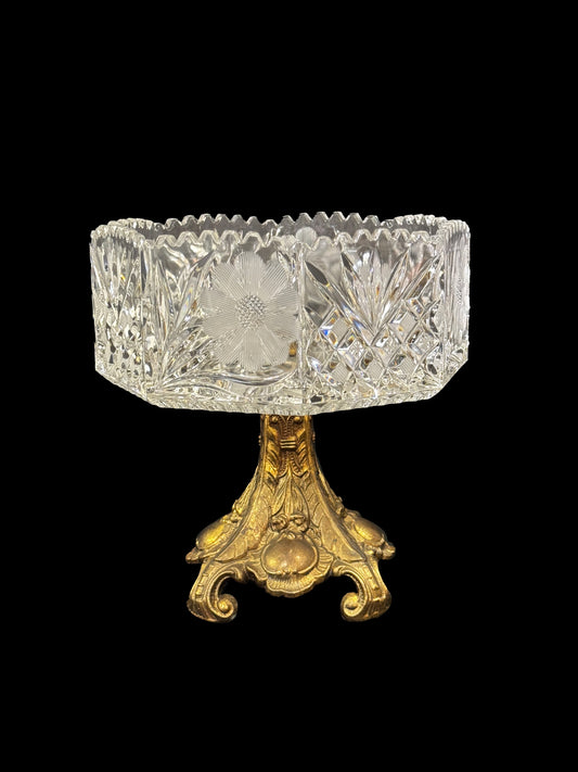 Octogon Crystal Compote with Ornate Brass Base