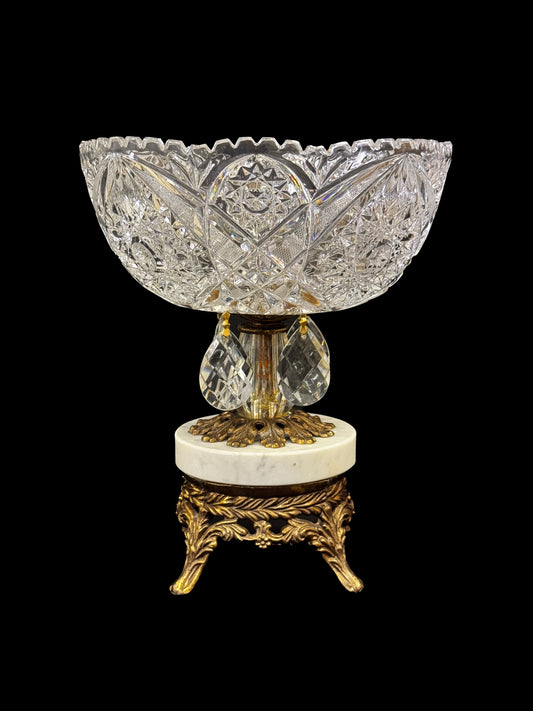 L&L Crystal Bowl & Brass Marble Base Centerpiece