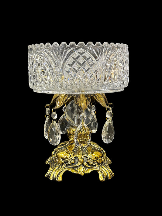 Crystal Prism Compote with Brass Compote and Tear Drop Crystals