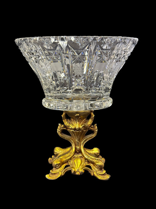 L&L Cut Crystal Bowl & Brass Pedestal Centerpiece