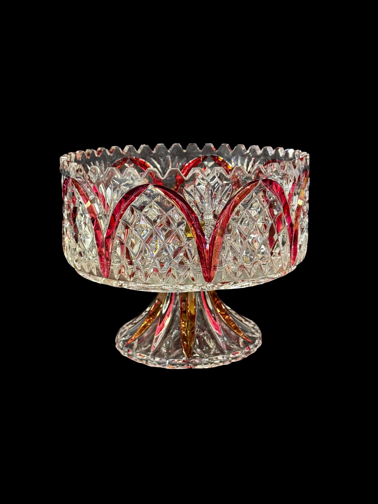 Italian Baroque Crystal Bowl and Foot & Red Tracing