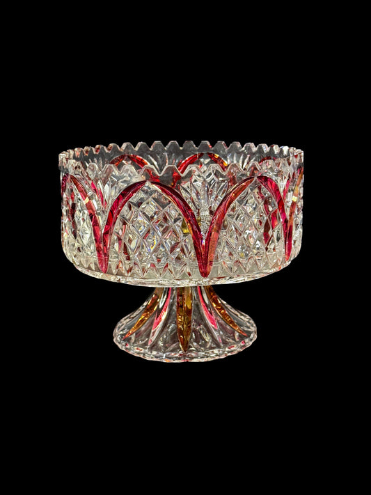 Italian Baroque Crystal Bowl and Foot & Red Tracing