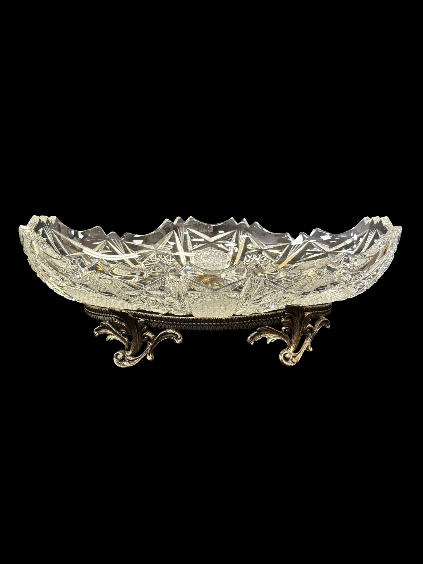 Brilliant Cut Crystal Cradle Bowl with Brass Base