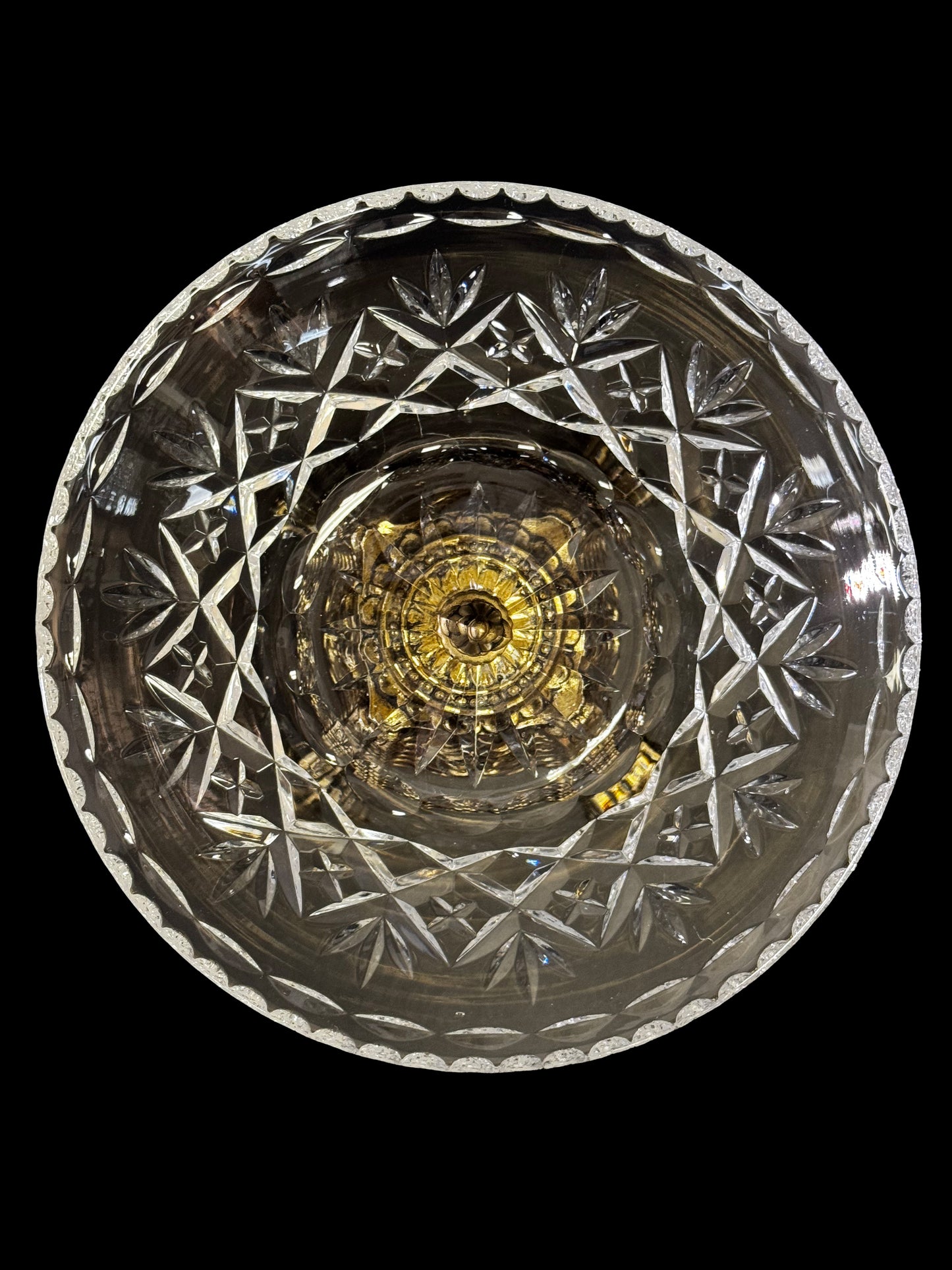 Crystal Bowl with Ornate Pyramid Brass Pedestal