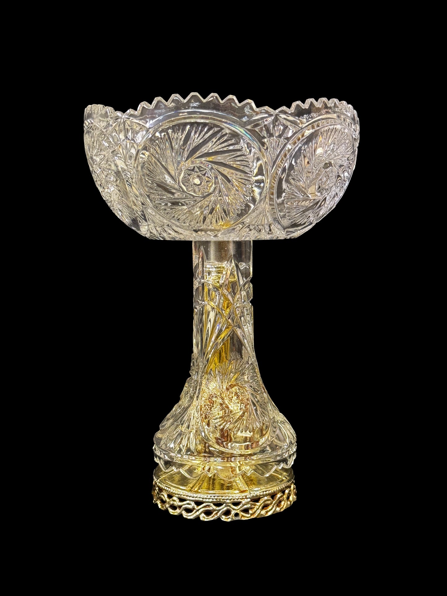 Imperial Cut Crystal Bowl with Crystal and Brass Pedestal