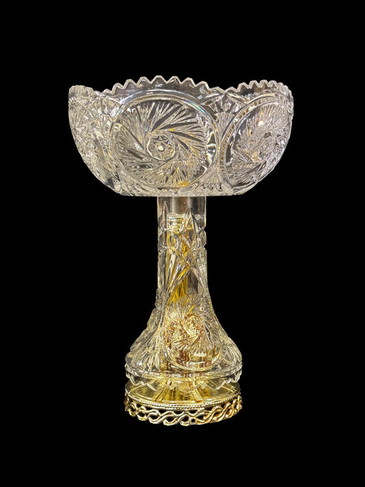 Imperial Cut Crystal Bowl with Crystal and Brass Pedestal