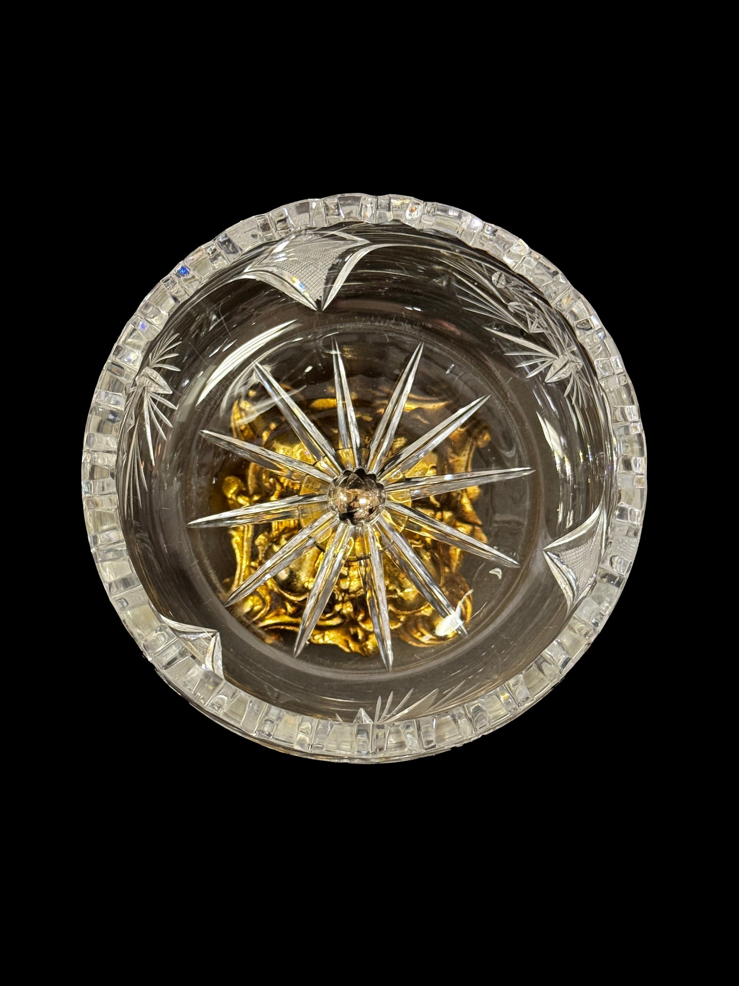 Pinwheel Crystal Bowl Indiana Vintage Cut on Brass Pedestal