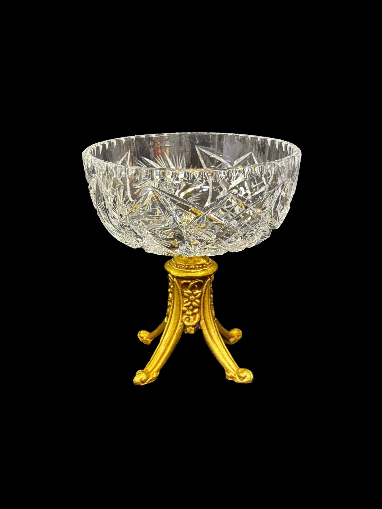 Crystal Dish with Brass Pedestal