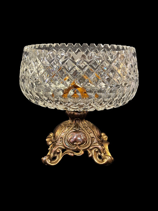 French Cut Crystal Bowl & Brass Base