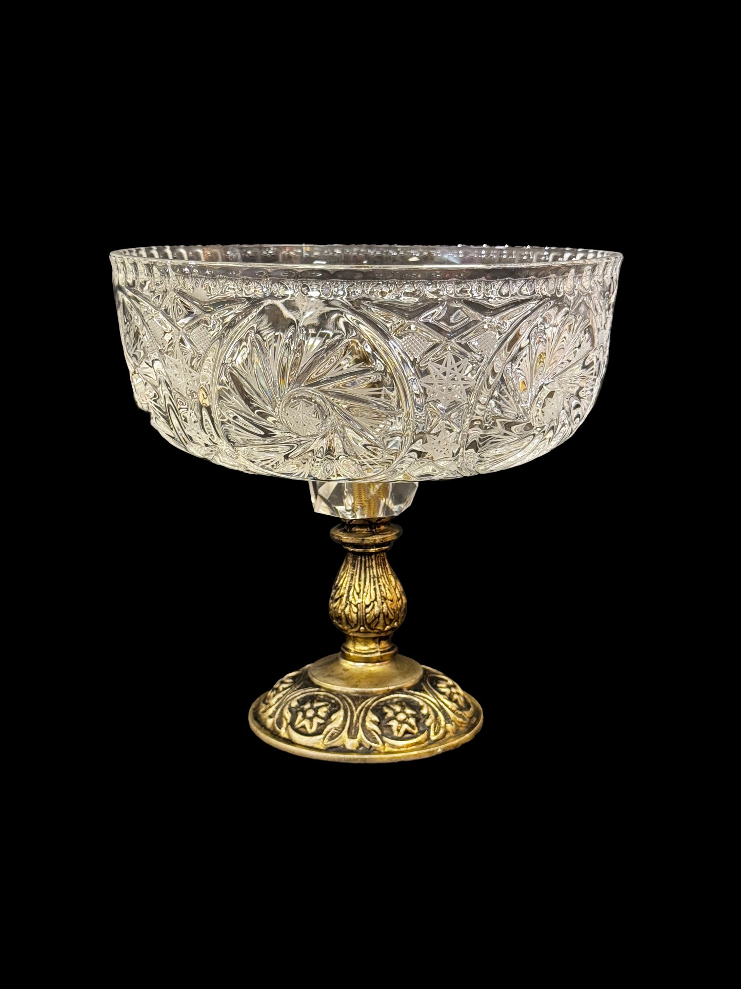 Crystal Chalice Bowl with Ornate Brass Pedestal