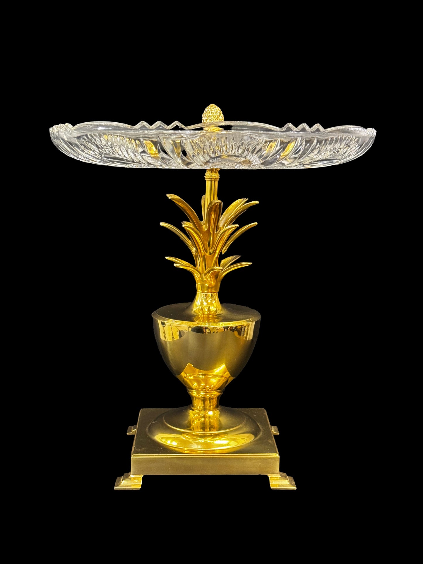 Brilliant Cut Tray with Pineapple Brass Pedestal