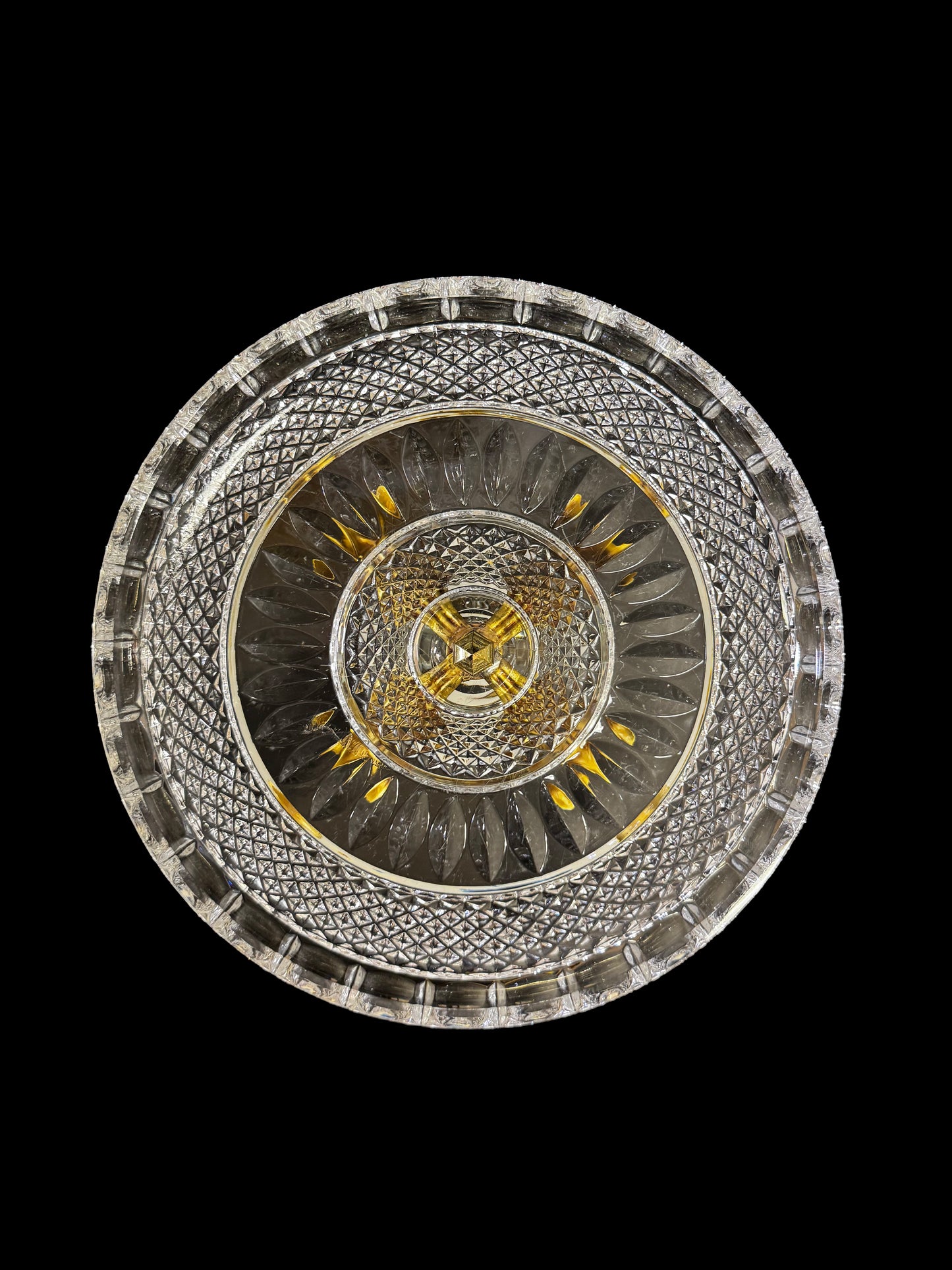 Crystal Platter with 2 Brass Cherubs and Marble Pedestal